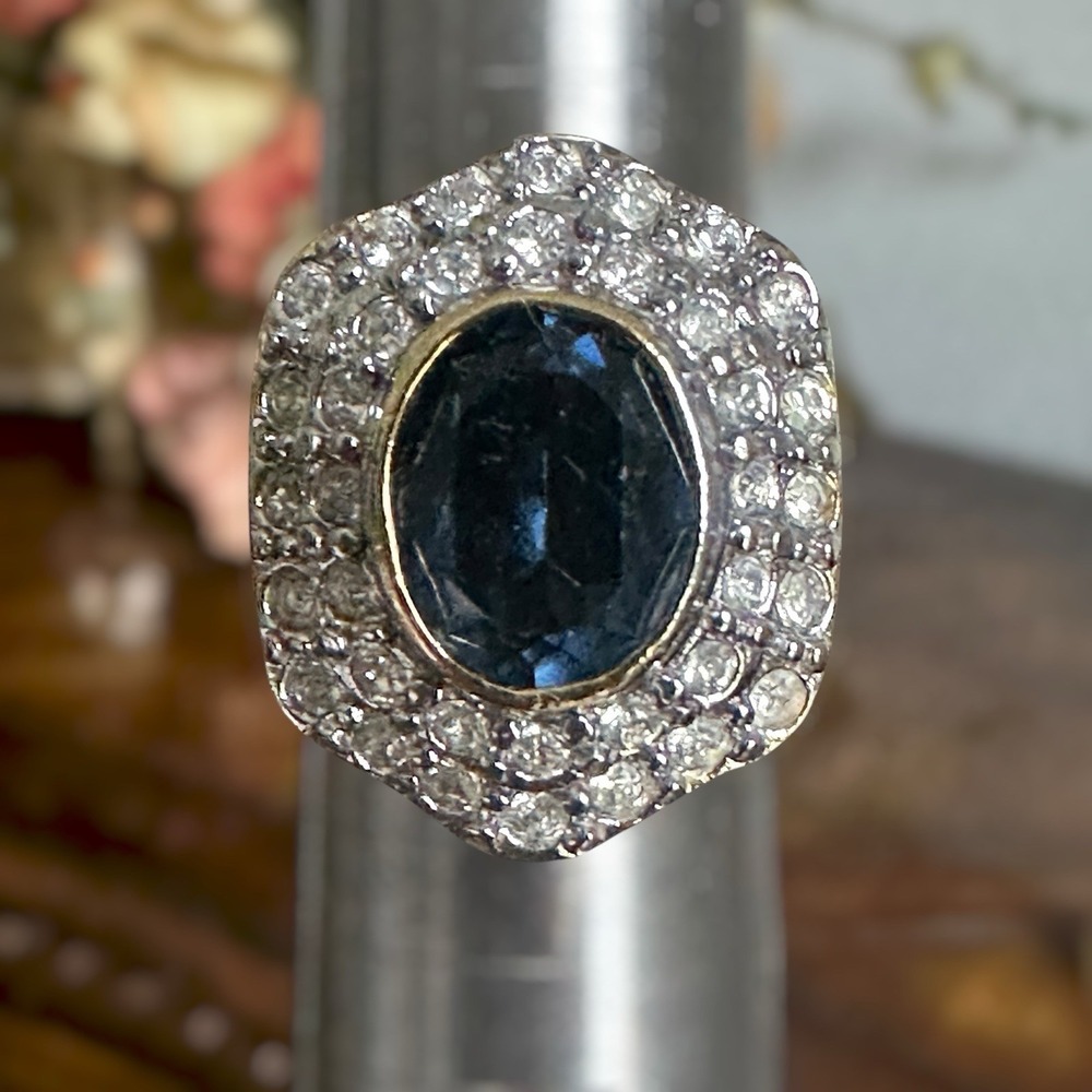 Joseph‎ Esposito Signed Cocktail Ring Size 5  Blue Clear Cubic Zirconia 14K GE